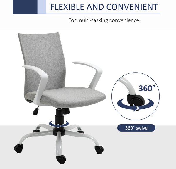 Vinsetto Swivel Office Chair, Adjustable Height Desk Chair with Padded Armrests & Silent Swivel Wheelsl, Scratch Anti, Light Grey Aosom UK
