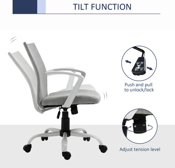 Vinsetto Swivel Office Chair, Adjustable Height Desk Chair with Padded Armrests & Silent Swivel Wheelsl, Scratch Anti, Light Grey Aosom UK