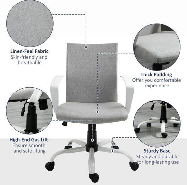 Vinsetto Swivel Office Chair, Adjustable Height Desk Chair with Padded Armrests & Silent Swivel Wheelsl, Scratch Anti, Light Grey Aosom UK