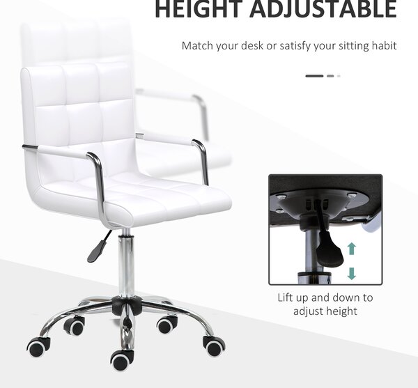 Vinsetto Ergonomic Desk Chair, Adjustable PU Swivel Chair with Armrest & Silent Wheels for Makeup & Study, White Aosom UK