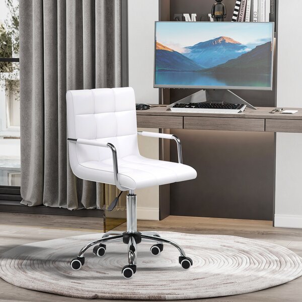 Vinsetto Ergonomic Desk Chair, Adjustable PU Swivel Chair with Armrest & Silent Wheels for Makeup & Study, White Aosom UK