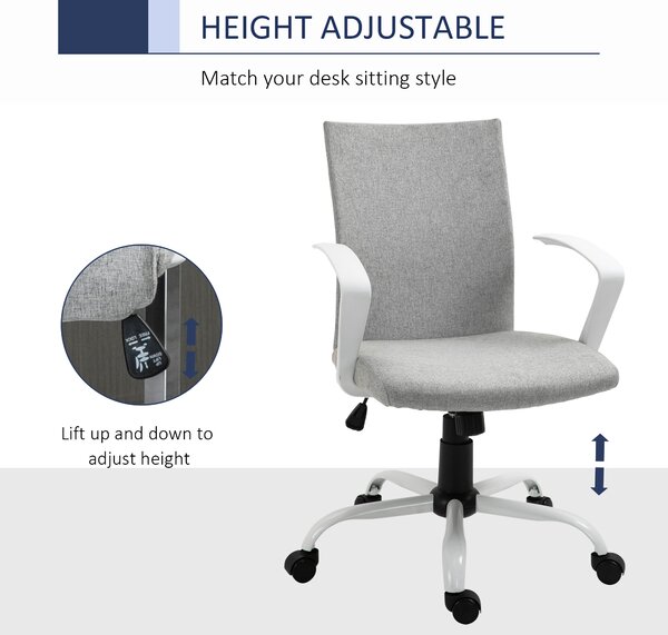 Vinsetto Swivel Office Chair, Adjustable Height Desk Chair with Padded Armrests & Silent Swivel Wheelsl, Scratch Anti, Light Grey Aosom UK