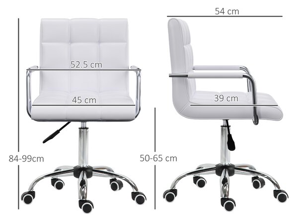 Vinsetto Ergonomic Desk Chair, Adjustable PU Swivel Chair with Armrest & Silent Wheels for Makeup & Study, White Aosom UK
