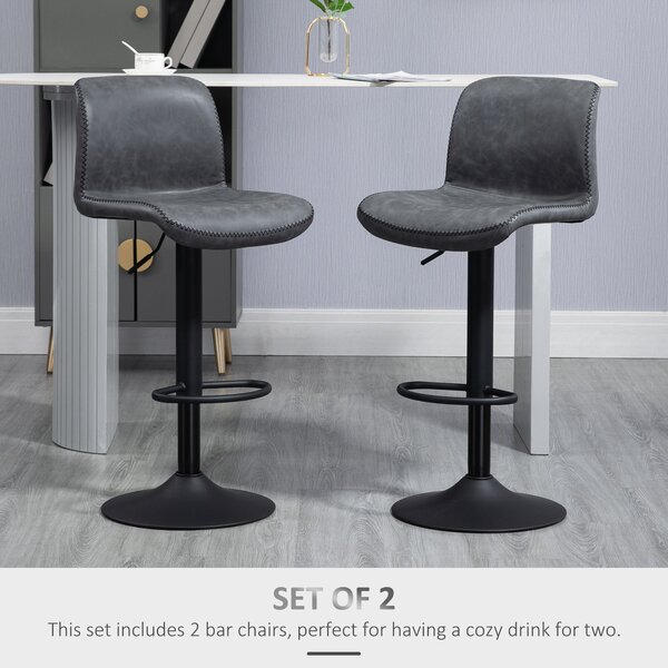 HOMCOM Set of 2 Bar Chair Adjustable Height Swivel Footrest and Base for Breakfast Bar, Bar Stool for Kitchen and Home, Dark Grey Aosom UK