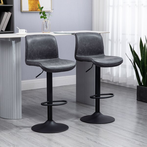 HOMCOM Set of 2 Bar Chair Adjustable Height Swivel Footrest and Base for Breakfast Bar, Bar Stool for Kitchen and Home, Dark Grey Aosom UK