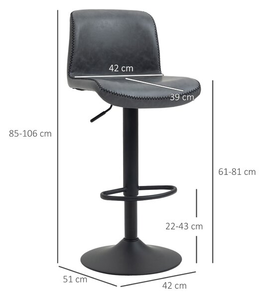 HOMCOM Set of 2 Bar Chair Adjustable Height Swivel Footrest and Base for Breakfast Bar, Bar Stool for Kitchen and Home, Dark Grey Aosom UK