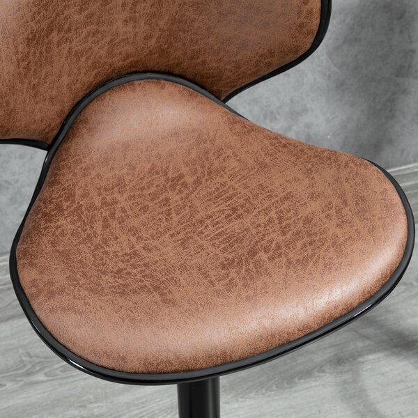 HOMCOM Bar Stool Set of 2 Microfiber Cloth Adjustable Height Armless Chairs with Swivel Seat, Brown Aosom UK
