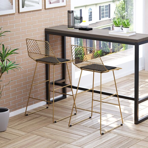 HOMCOM Set of 2 Bar Chair w/ Modern Counter Height, Wire Metal Bar Stool for Kitchen, Counter Bar Stool, Gold Aosom UK