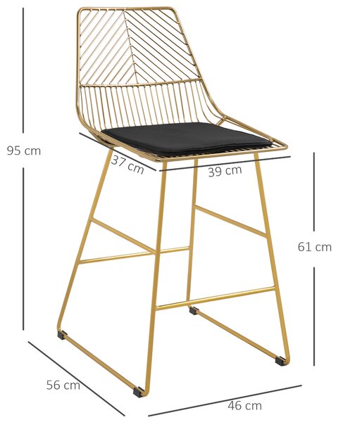 HOMCOM Set of 2 Bar Chair w/ Modern Counter Height, Wire Metal Bar Stool for Kitchen, Counter Bar Stool, Gold Aosom UK