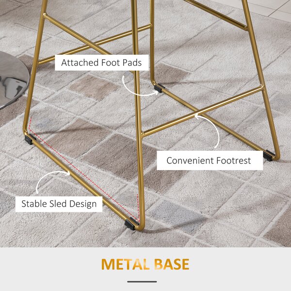 HOMCOM Set of 2 Bar Chair w/ Modern Counter Height, Wire Metal Bar Stool for Kitchen, Counter Bar Stool, Gold Aosom UK