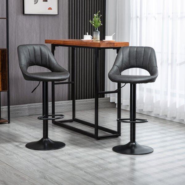 HOMCOM Set of 2 Adjustable Swivel Bar Stools with Backrest & Footrest, PU Leather Counter Chairs with Gas Lift, Comfortable Kitchen Island Seating, Black Aosom UK