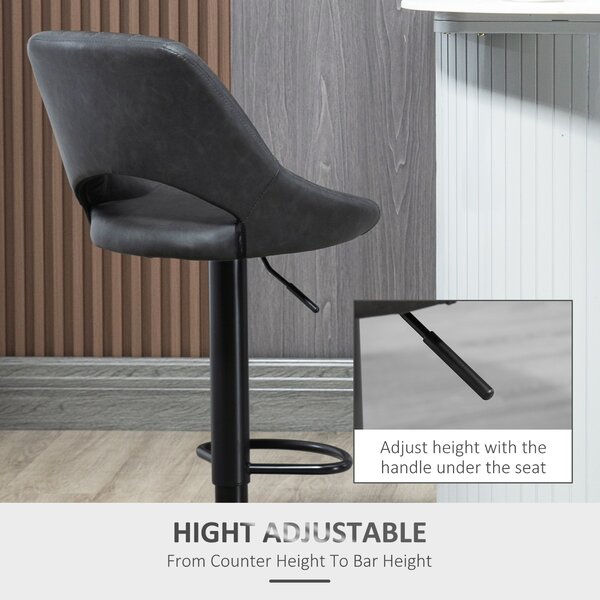 HOMCOM Set of 2 Adjustable Swivel Bar Stools with Backrest & Footrest, PU Leather Counter Chairs with Gas Lift, Comfortable Kitchen Island Seating, Black Aosom UK