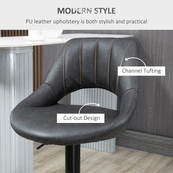 HOMCOM Set of 2 Adjustable Swivel Bar Stools with Backrest & Footrest, PU Leather Counter Chairs with Gas Lift, Comfortable Kitchen Island Seating, Black Aosom UK