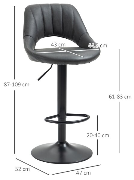 HOMCOM Set of 2 Adjustable Swivel Bar Stools with Backrest & Footrest, PU Leather Counter Chairs with Gas Lift, Comfortable Kitchen Island Seating, Black Aosom UK