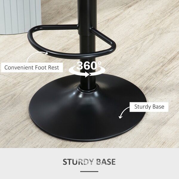 HOMCOM Set of 2 Adjustable Swivel Bar Stools with Backrest & Footrest, PU Leather Counter Chairs with Gas Lift, Comfortable Kitchen Island Seating, Black Aosom UK