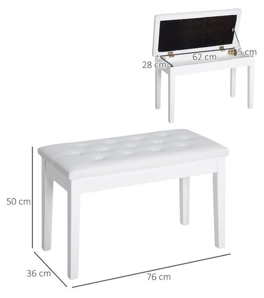 HOMCOM Dressing Table Stool with Storage, PU Leather Padded Piano Bench, 76x36x50cm, White Aosom UK