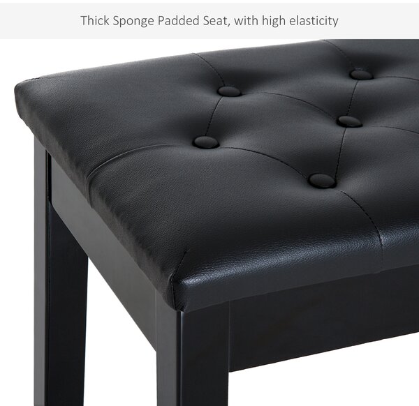 HOMCOM Elegant Piano Bench with Storage, PU Leather Upholstered Dressing Table Stool, 76x36x50cm, Black Aosom UK