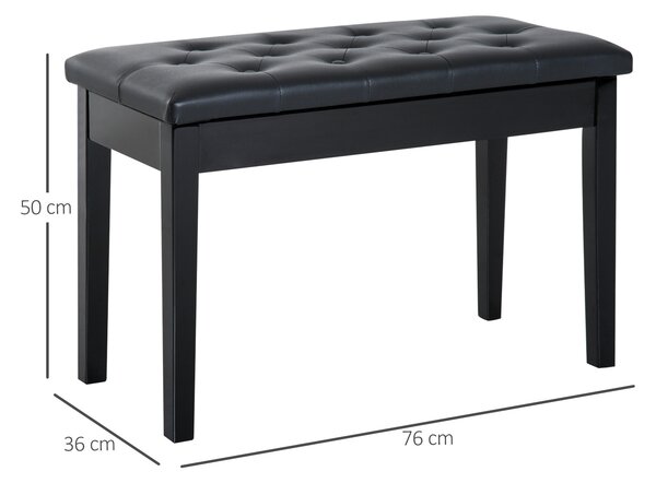 HOMCOM Elegant Piano Bench with Storage, PU Leather Upholstered Dressing Table Stool, 76x36x50cm, Black Aosom UK
