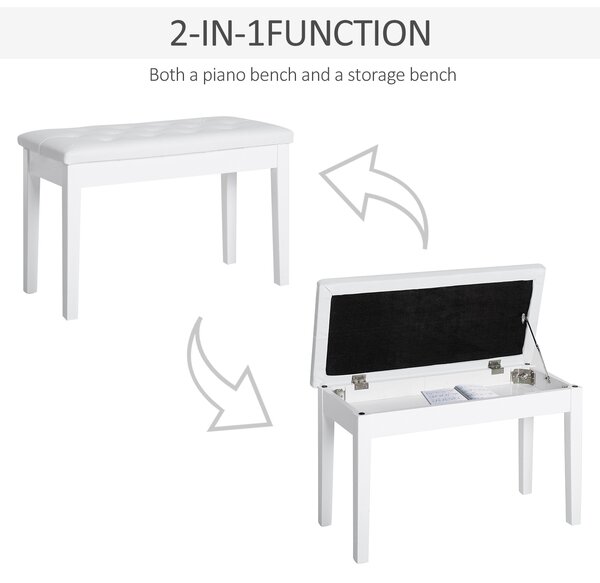 HOMCOM Dressing Table Stool with Storage, PU Leather Padded Piano Bench, 76x36x50cm, White Aosom UK