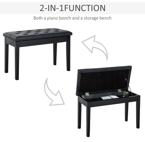 HOMCOM Elegant Piano Bench with Storage, PU Leather Upholstered Dressing Table Stool, 76x36x50cm, Black Aosom UK