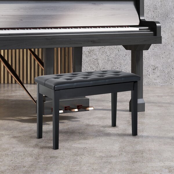 HOMCOM Elegant Piano Bench with Storage, PU Leather Upholstered Dressing Table Stool, 76x36x50cm, Black Aosom UK