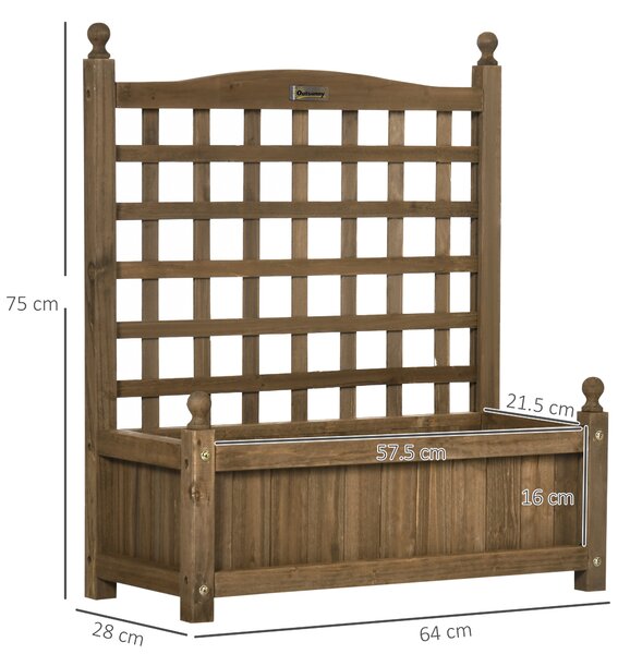 Outsunny Raised Flower Beds Wooden Planter w/ a Trellis and Garden Planter at Home, Corner, Garden, Balcony, 64W x 28D x 75Hcm, Brown Aosom UK