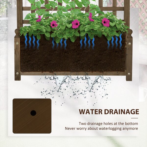Outsunny Raised Flower Beds Wooden Planter w/ a Trellis and Garden Planter at Home, Corner, Garden, Balcony, 64W x 28D x 75Hcm, Brown Aosom UK