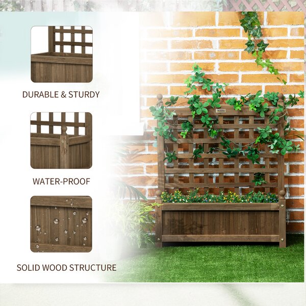 Outsunny Raised Flower Beds Wooden Planter w/ a Trellis and Garden Planter at Home, Corner, Garden, Balcony, 64W x 28D x 75Hcm, Brown Aosom UK