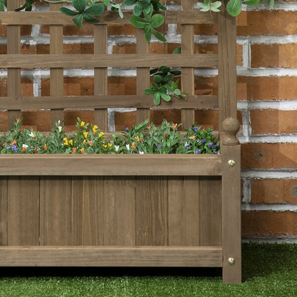 Outsunny Raised Flower Beds Wooden Planter w/ a Trellis and Garden Planter at Home, Corner, Garden, Balcony, 64W x 28D x 75Hcm, Brown Aosom UK