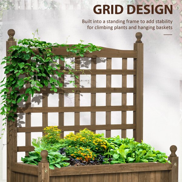 Outsunny Raised Flower Beds Wooden Planter w/ a Trellis and Garden Planter at Home, Corner, Garden, Balcony, 64W x 28D x 75Hcm, Brown Aosom UK
