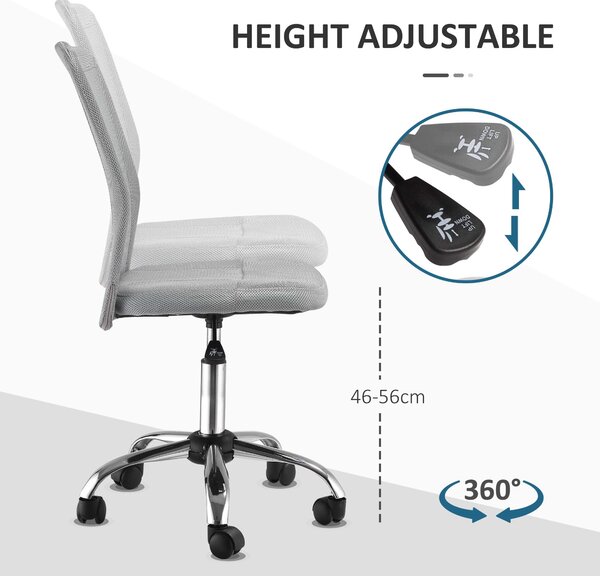 Vinsetto Mesh Office Chair with Height Adjustable, Swivel Wheels, Ergonomic Office Mesh Task Chair, Armless, Mid Back, Grey Aosom UK
