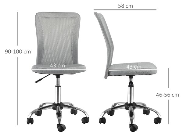 Vinsetto Mesh Office Chair with Height Adjustable, Swivel Wheels, Ergonomic Office Mesh Task Chair, Armless, Mid Back, Grey Aosom UK