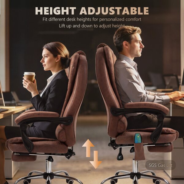 Vinsetto Heated 6 Points Vibration Massage Executive Office Chair Adjustable Swivel Ergonomic High Back Desk Chair with Footrest Brown Aosom UK