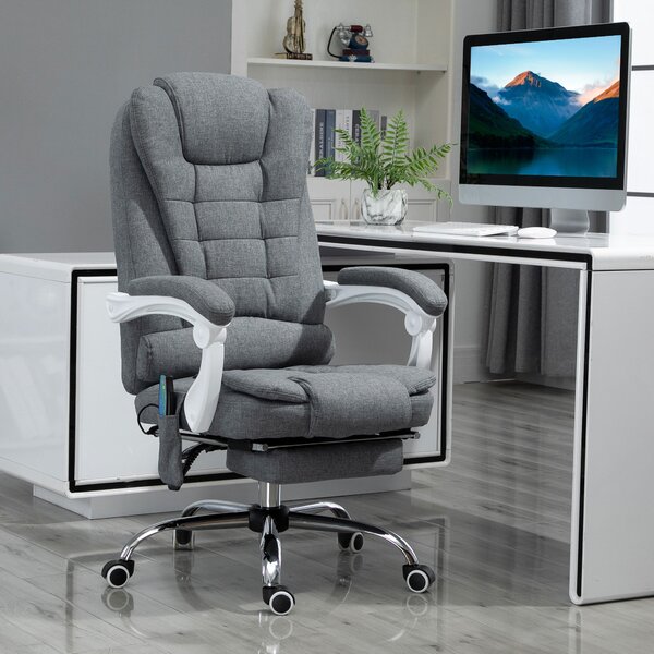Vinsetto Massage Office Chair Heated 6 Points Vibration, Adjustable Swivel Ergonomic High Back Desk Chair w/ Footrest, Cat Scratch Anti, Grey Aosom UK