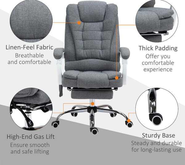 Vinsetto Massage Office Chair Heated 6 Points Vibration, Adjustable Swivel Ergonomic High Back Desk Chair w/ Footrest, Cat Scratch Anti, Grey Aosom UK