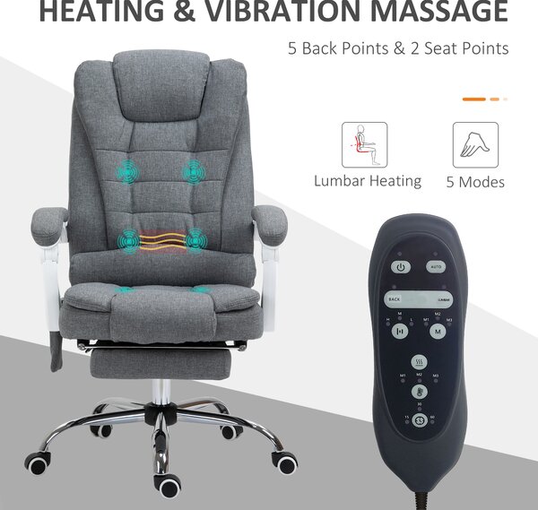 Vinsetto Massage Office Chair Heated 6 Points Vibration, Adjustable Swivel Ergonomic High Back Desk Chair w/ Footrest, Cat Scratch Anti, Grey Aosom UK