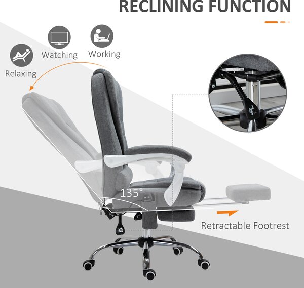 Vinsetto Massage Office Chair Heated 6 Points Vibration, Adjustable Swivel Ergonomic High Back Desk Chair w/ Footrest, Cat Scratch Anti, Grey Aosom UK