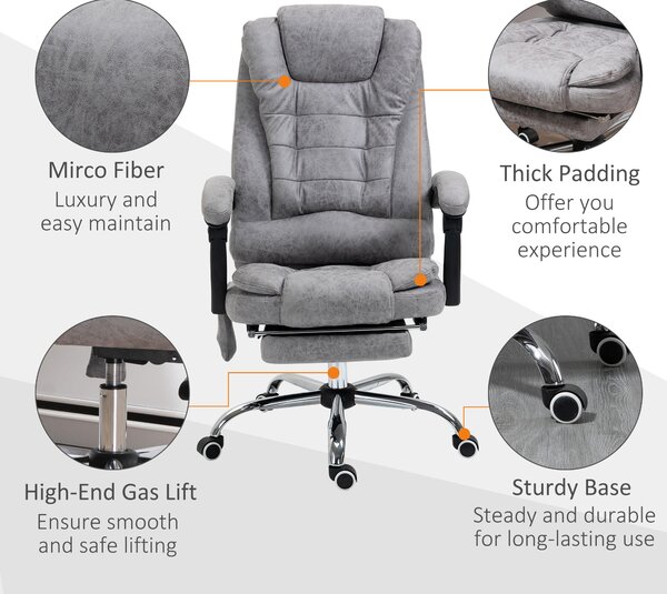 Vinsetto Massage Executive Office Chair, Heated 6 Points Vibration, Adjustable Swivel Ergonomic Desk Chair Recliner w/ Footrest Grey Aosom UK