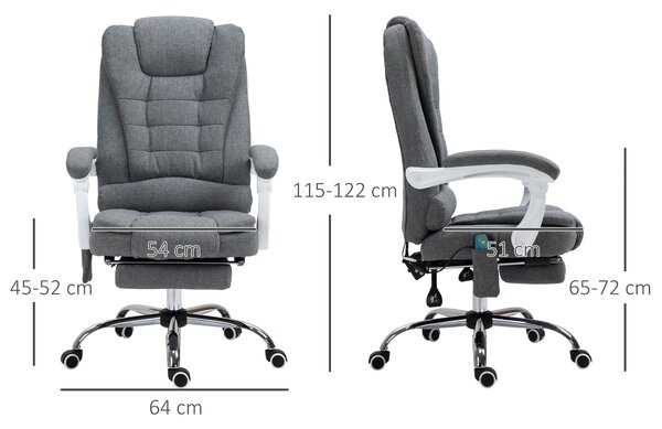 Vinsetto Massage Office Chair Heated 6 Points Vibration, Adjustable Swivel Ergonomic High Back Desk Chair w/ Footrest, Cat Scratch Anti, Grey Aosom UK