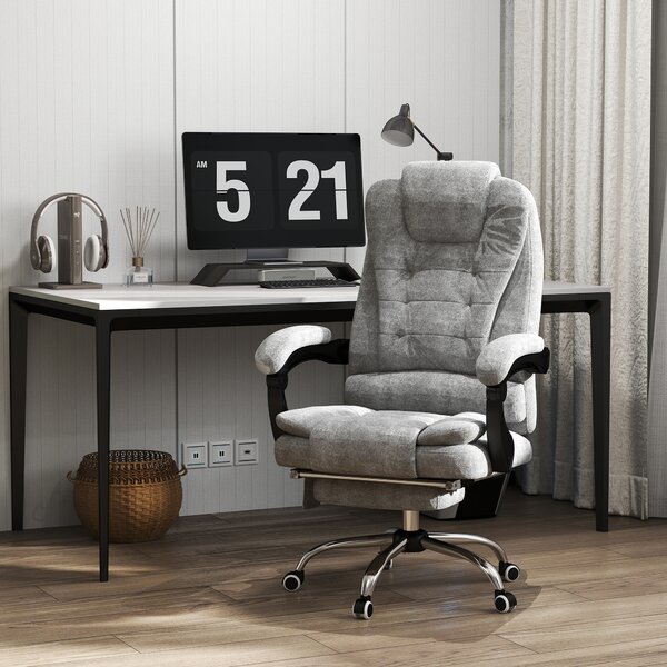 Vinsetto Massage Executive Office Chair, Heated 6 Points Vibration, Adjustable Swivel Ergonomic Desk Chair Recliner w/ Footrest Grey Aosom UK