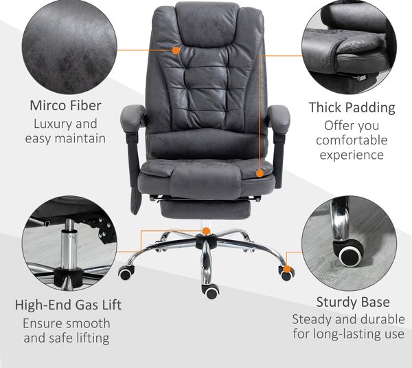 Vinsetto Heated Massage Office Chair Vibration Massage Reclining Adjustable Swivel Ergonomic High Back with Footrest, Dark Grey Aosom UK