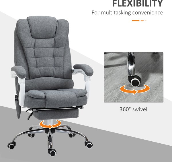 Vinsetto Massage Office Chair Heated 6 Points Vibration, Adjustable Swivel Ergonomic High Back Desk Chair w/ Footrest, Cat Scratch Anti, Grey Aosom UK