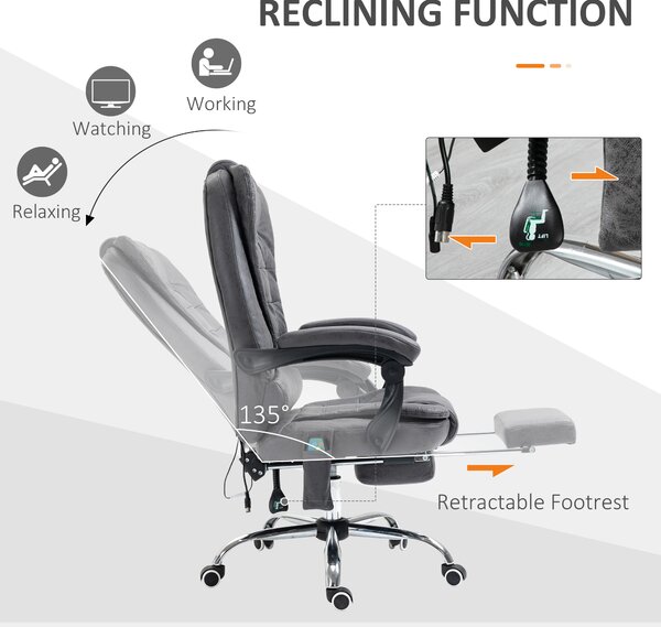 Vinsetto Heated Massage Office Chair Vibration Massage Reclining Adjustable Swivel Ergonomic High Back with Footrest, Dark Grey Aosom UK