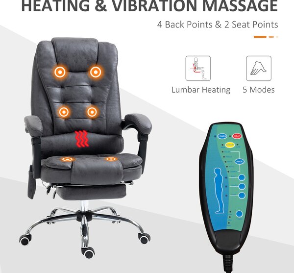 Vinsetto Heated Massage Office Chair Vibration Massage Reclining Adjustable Swivel Ergonomic High Back with Footrest, Dark Grey Aosom UK