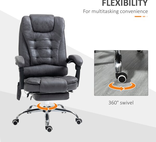Vinsetto Heated Massage Office Chair Vibration Massage Reclining Adjustable Swivel Ergonomic High Back with Footrest, Dark Grey Aosom UK