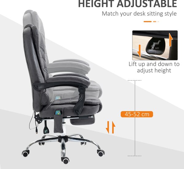 Vinsetto Heated Massage Office Chair Vibration Massage Reclining Adjustable Swivel Ergonomic High Back with Footrest, Dark Grey Aosom UK