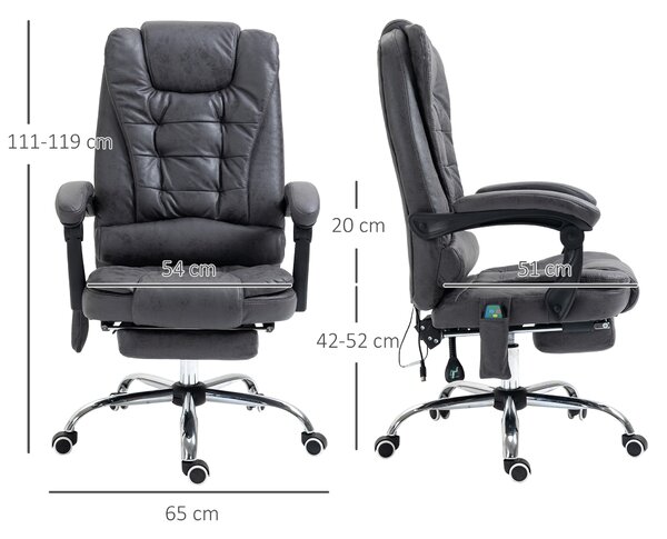 Vinsetto Heated Massage Office Chair Vibration Massage Reclining Adjustable Swivel Ergonomic High Back with Footrest, Dark Grey Aosom UK