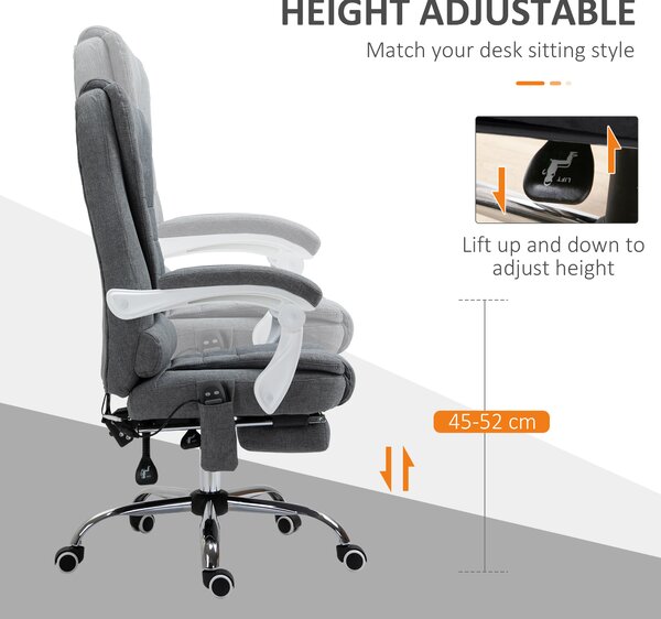 Vinsetto Massage Office Chair Heated 6 Points Vibration, Adjustable Swivel Ergonomic High Back Desk Chair w/ Footrest, Cat Scratch Anti, Grey Aosom UK