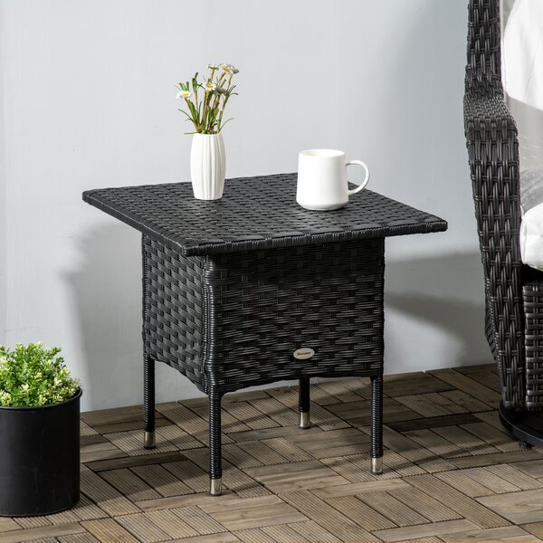Outsunny Rattan Side Table, Weather-Resistant Outdoor Coffee Table with Durable Plastic Board, Full Woven Top for Garden, Balcony, Black Aosom UK