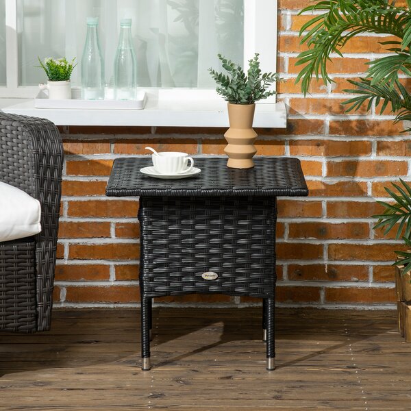 Outsunny Rattan Side Table, Weather-Resistant Outdoor Coffee Table with Durable Plastic Board, Full Woven Top for Garden, Balcony, Black Aosom UK